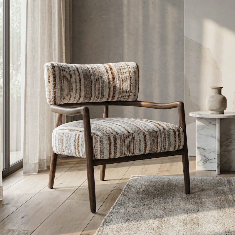Furniture of America Premier Modern 28-inch Premium Upholstered Fully Assembled Angled Arm Chair - Malted Linen Stripe