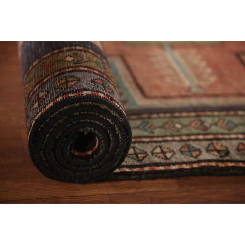 Blue Ardebil Persian Vintage Runner Rug Hand-Knotted Wool Carpet - 4'1"x 9'11"