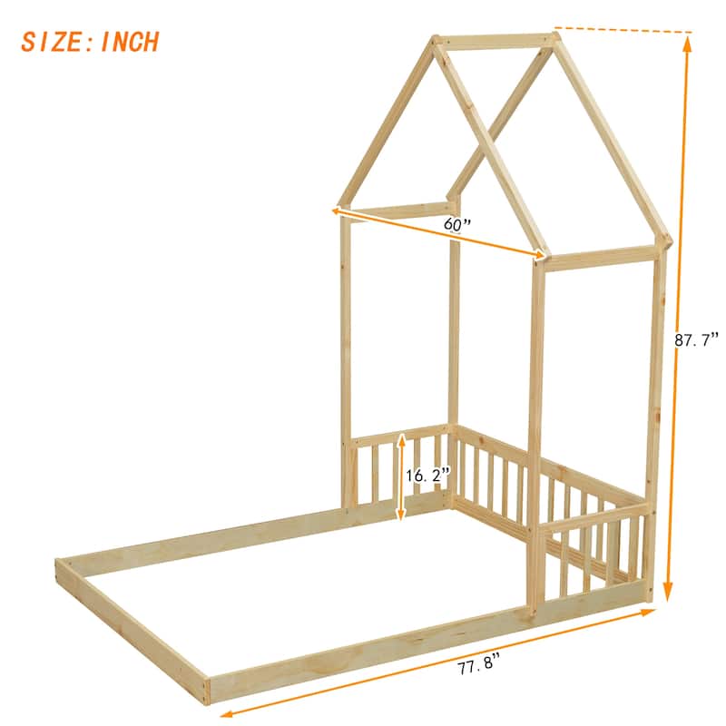 Full Roof-framed Headboard Floor Bed with Headboard Guardrails