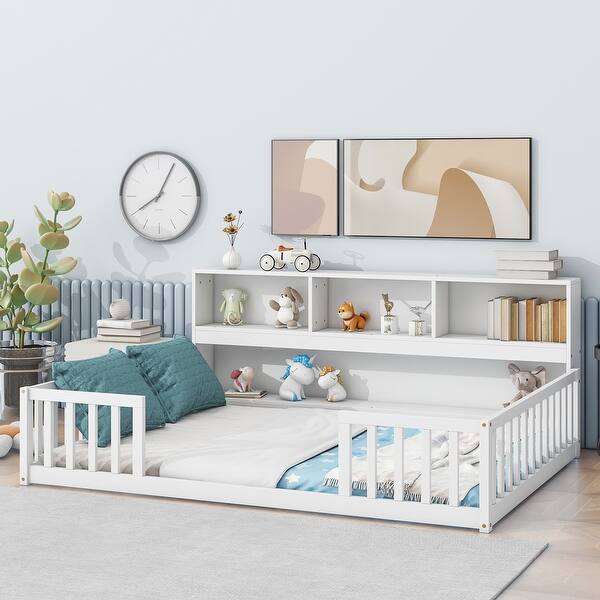 slide 2 of 9, American Design Floor Bed Bookcase Bed for Kids,Teens - Full White - Full