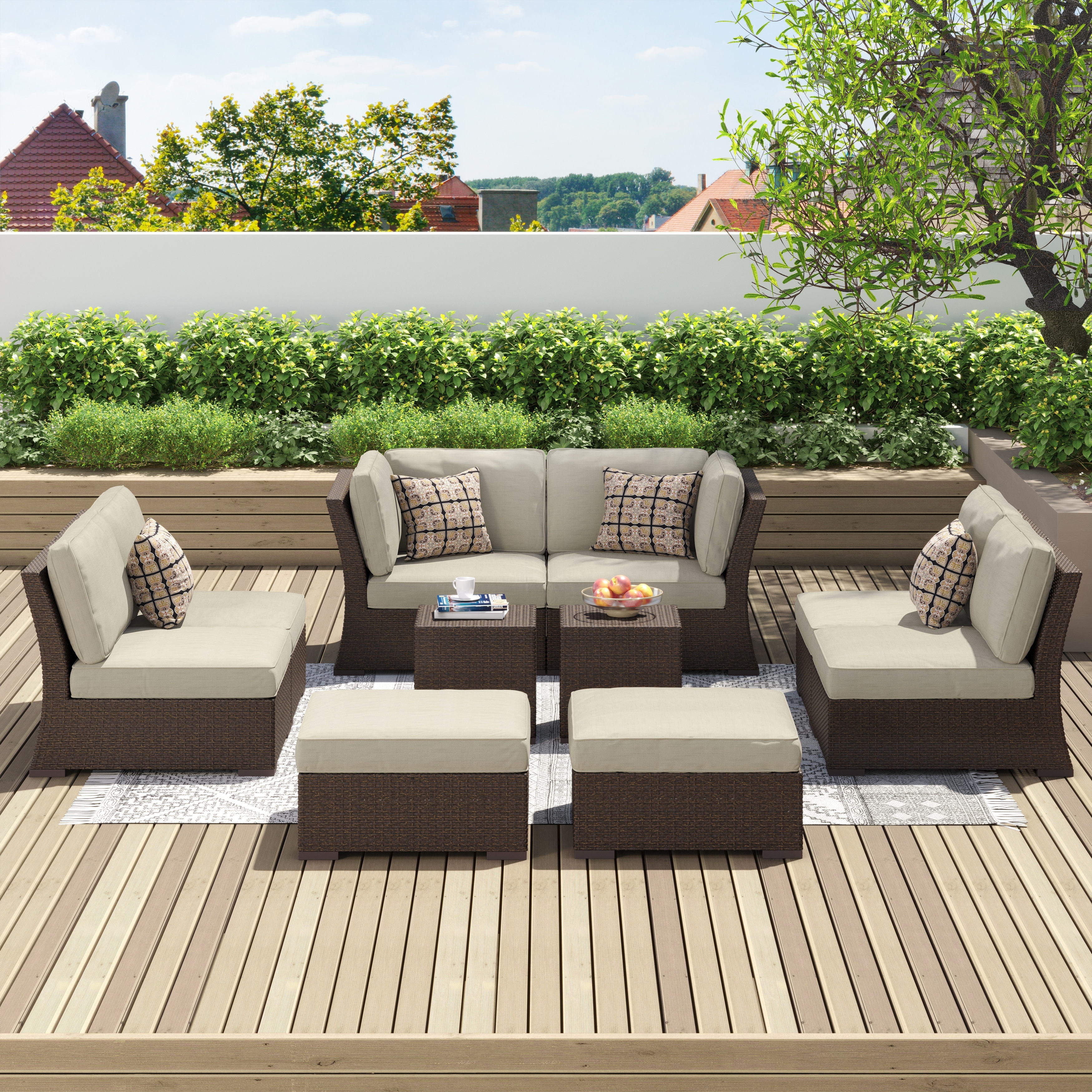 Corvus Oreanne 10-piece Brown Wicker Patio Furniture Set