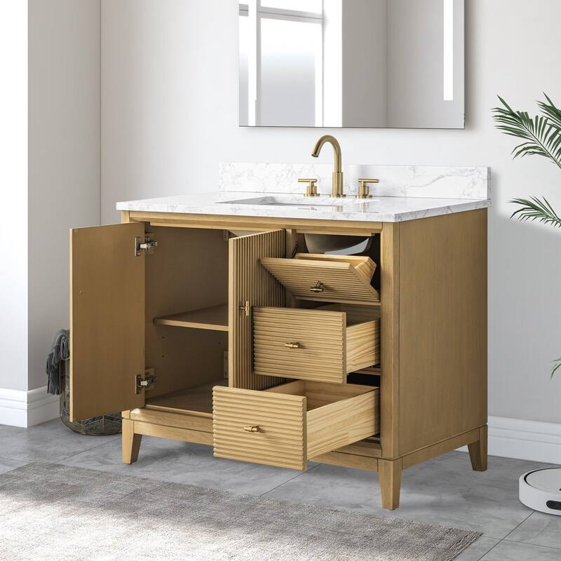 Vanity Art 42" Freestanding Bathroom Vanity with Engineered Marble Top and Sink