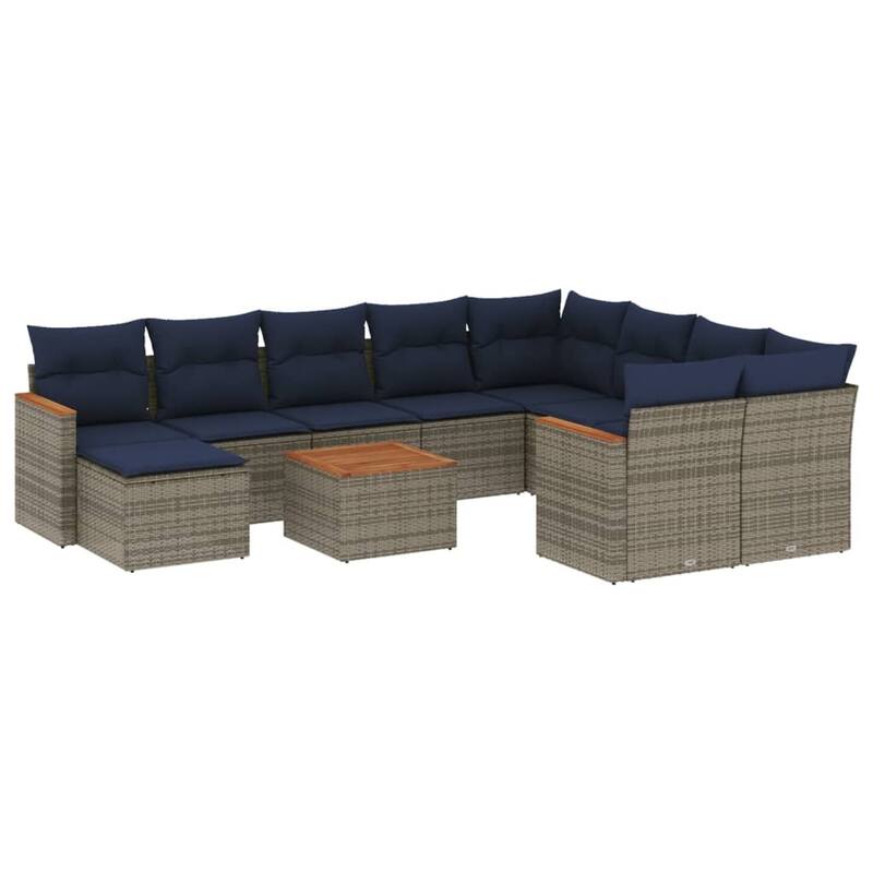vidaXL 11 Piece Patio Sofa Set with Cushions Black/Gray Poly Rattan - 24.4 x 24.4 x 27.2