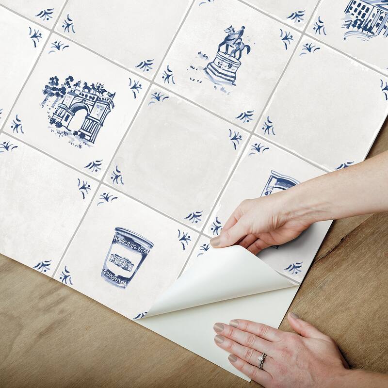 NuWallpaper Brownstone Boys Brooklyn Delft Navy Peel and Stick Wallpaper - N/A