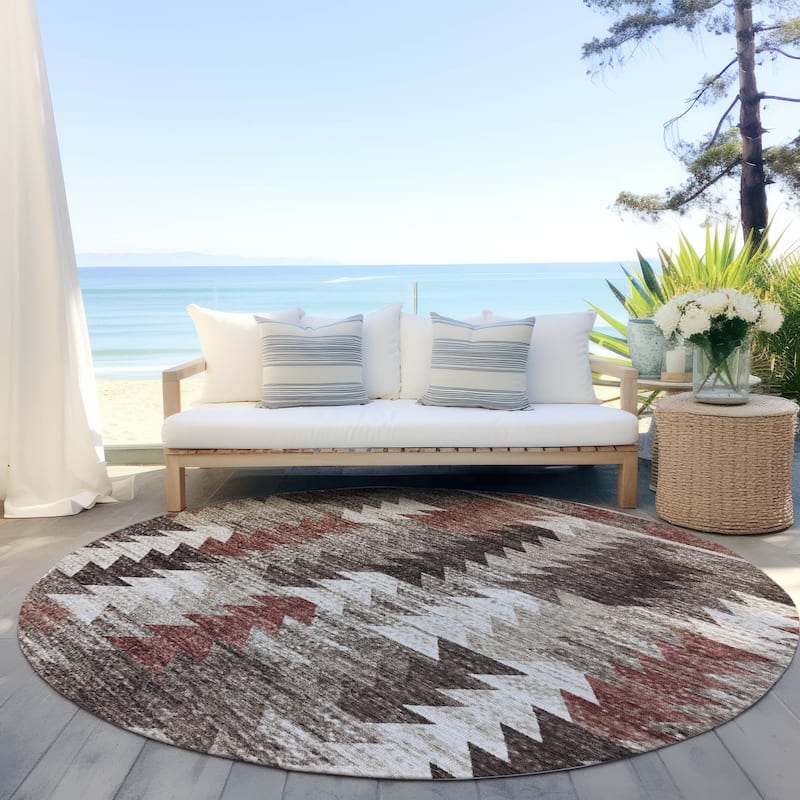 Machine Washable Indoor/ Outdoor Chantille Boho Moroccan Rug - Chocolate - 8' x 8'