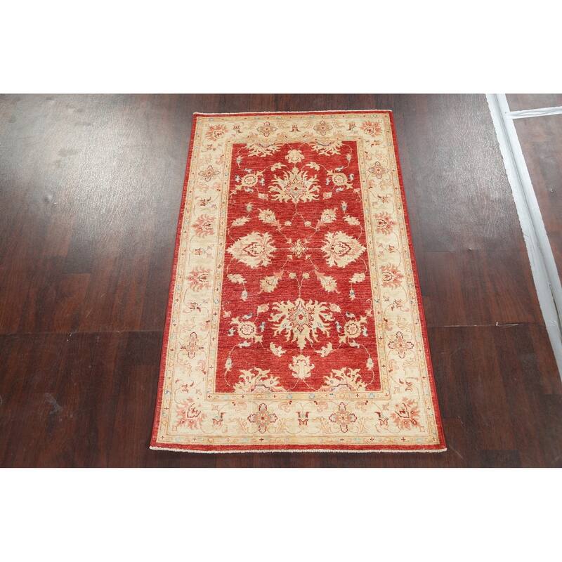 Vegetable Dye Floral Chobi Peshawar Area Rug Hand-knotted Wool Carpet - 3'3" x 5'3"