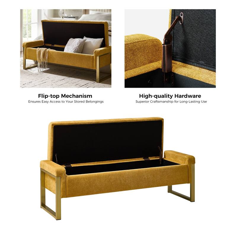 Alina Modern Upholstered Flip Top Storage Bench with Metal Legs by HULALA HOME