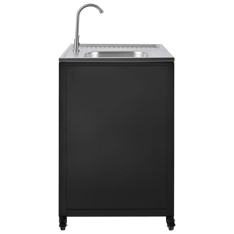 Roomfitters Outdoor Modular Kitchen Sink Station with Movable Cabinet for Patio Garden, Matte Black