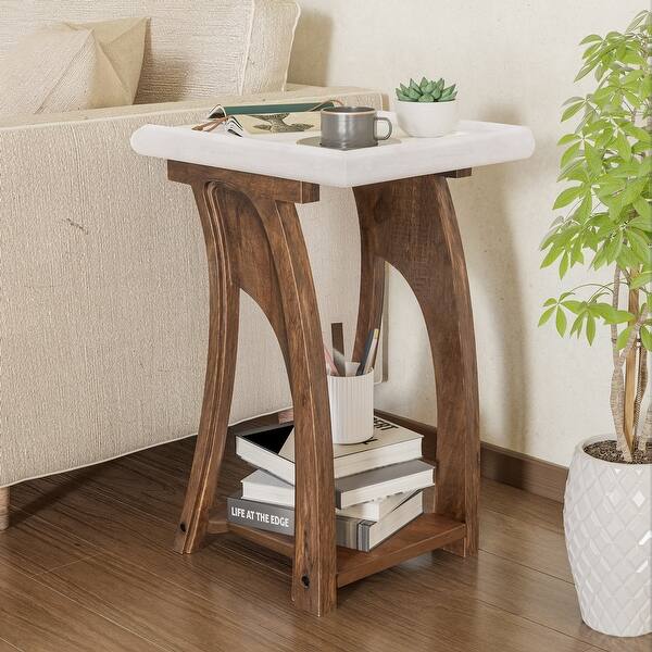 COZAYH Rustic Farmhouse Accent End Table, Tray Top Side Table French
