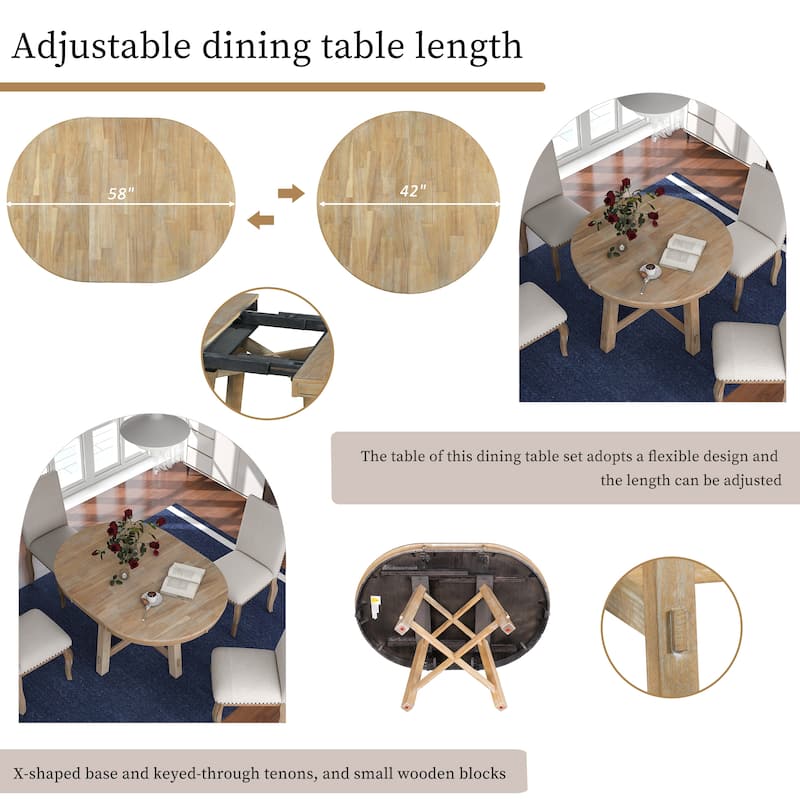 TREXM Farmhouse Round Extendable Dining Table with 16" Leaf Wood Kitchen Table
