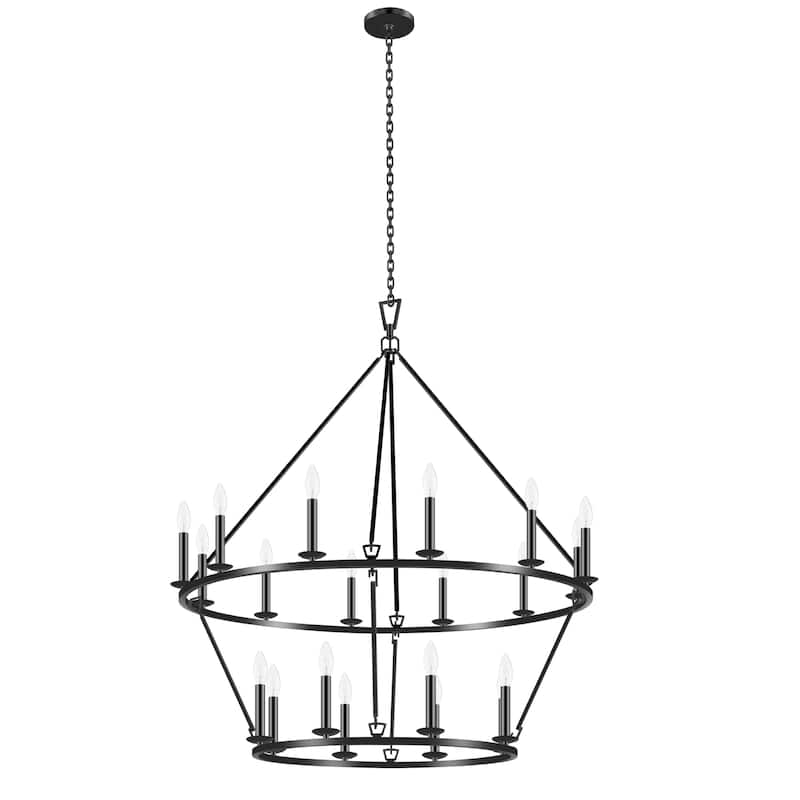 KAWOTI 40" 20-light Modern Adjustable Wagon Wheel Chandelier, 2-Tier