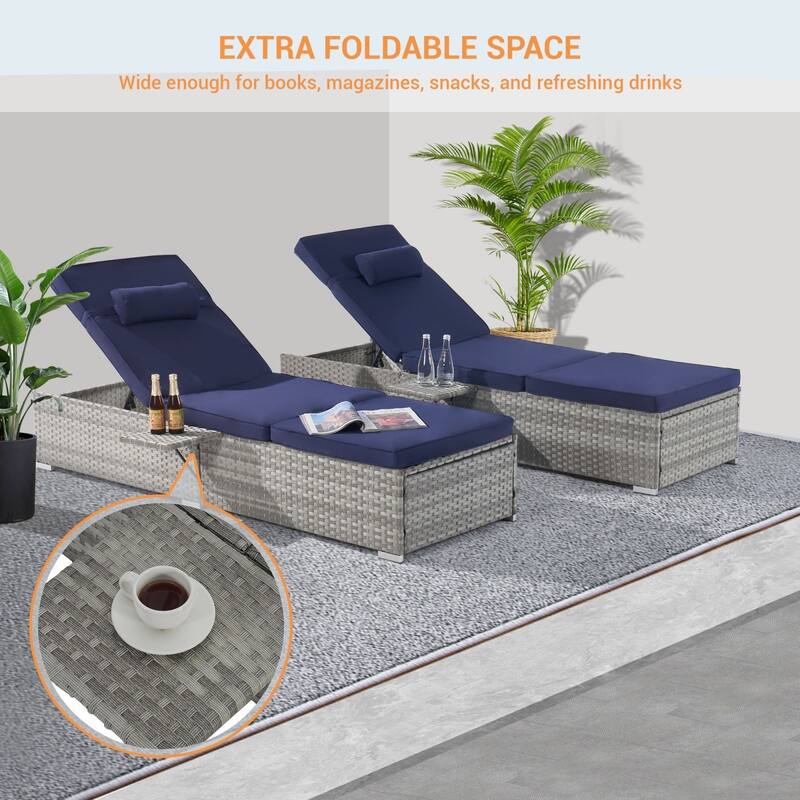 SANSTAR 2-piece Patio Chaise Lounge Chairs, Rattan Reclining Chair Pool Adjustable Backrest Sunbathing Wicker Recliners