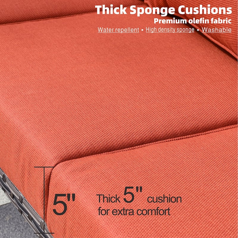 OVIOS Outdoor 3-piece Wicker Sectional Sofa Set With Ottoman Steel Frame