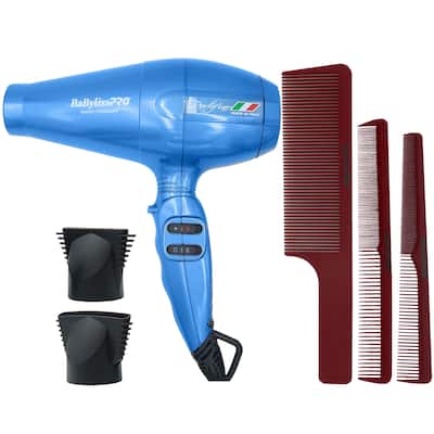 Babyliss Pro Nano Titanium Portofino 6600 Full-Size Hair Dryer, Blue #BNT6610N + Comb Set - Red