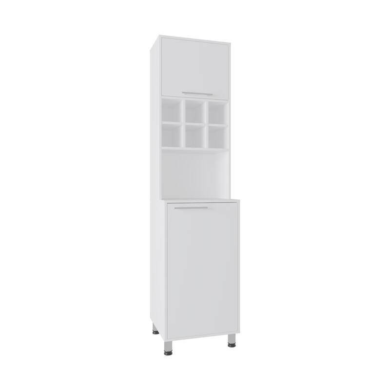 Attica 80" High Double Cabinet Kitchen Pantry , Storage Cabinet, Six spice Cubbies and Four Shelves for Kitchen, Garage White - White