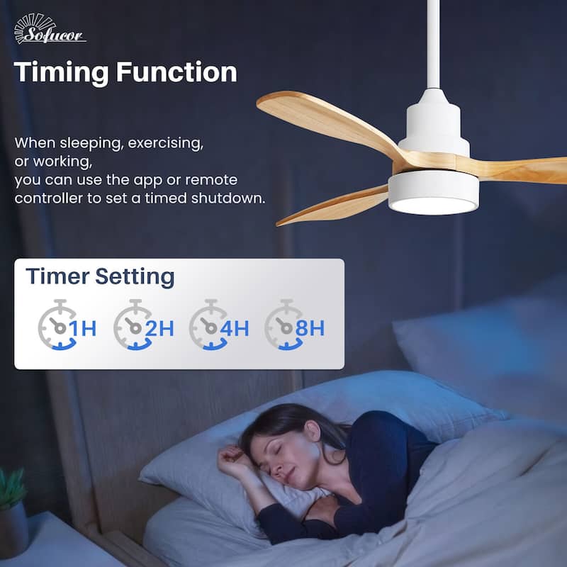 Sofucor 48"/52" Indoor Wood Ceiling Fan Light with Remote, Integrated Light Optional