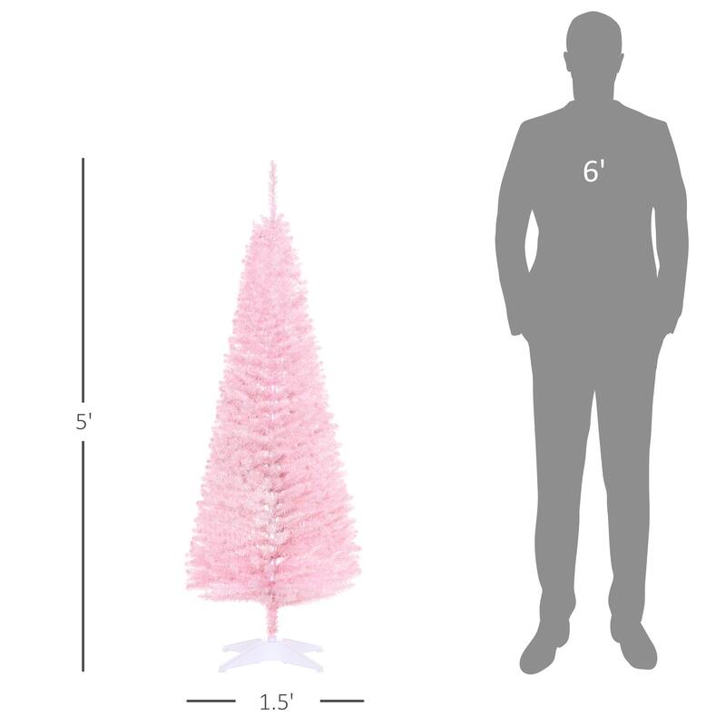 HOMCOM Artificial Pencil Tree - Slim, Realistic Branch Tips, Plastic Stand, Pink