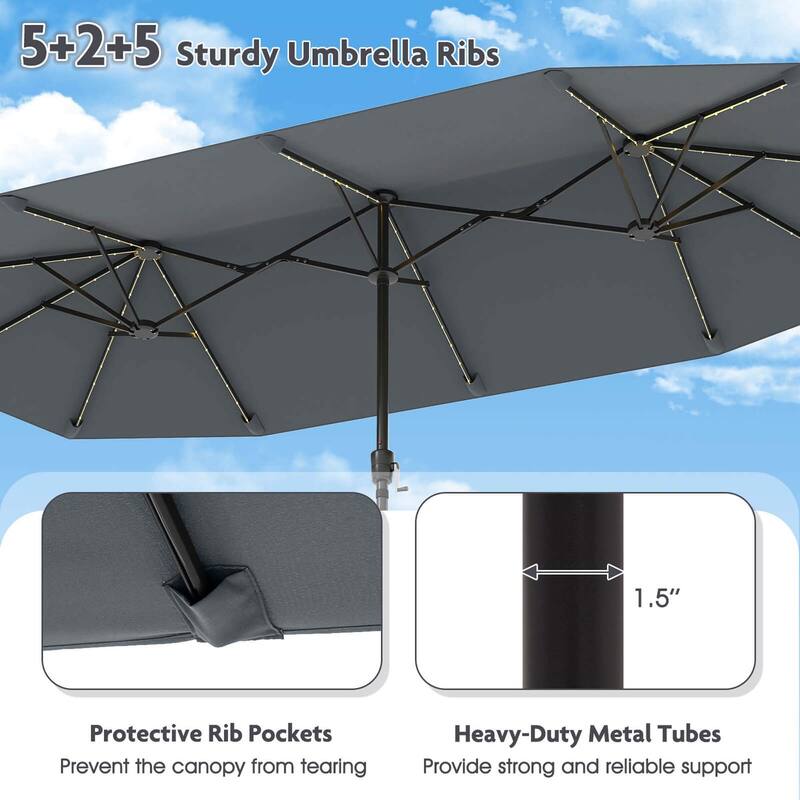 Costway 13 FT Large Patio Umbrella with LED Solar Lights Crank Handle