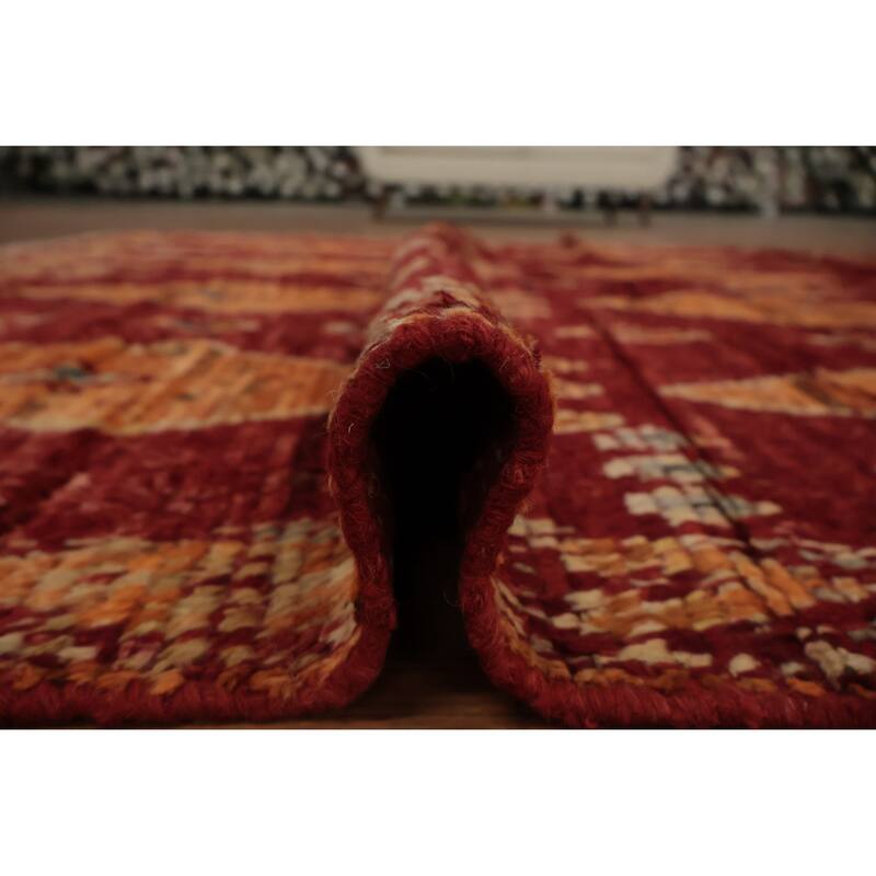 Hand Knotted Oriental 100% Wool Carpet Modern Tribal Red Moroccan Area Rug - 9' 11'' X 6' 10''