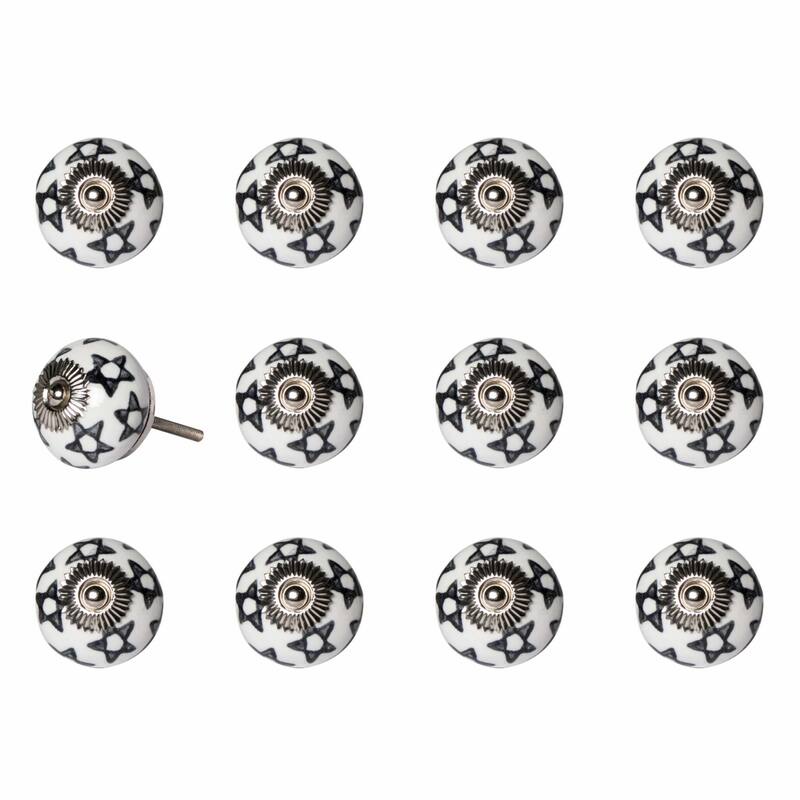 12 Pack Ceramic Round Drawer Knobs with Silver Finish and Flower Design Cabinet Pull Handles - 1.5" X 1.5" X 1.5"