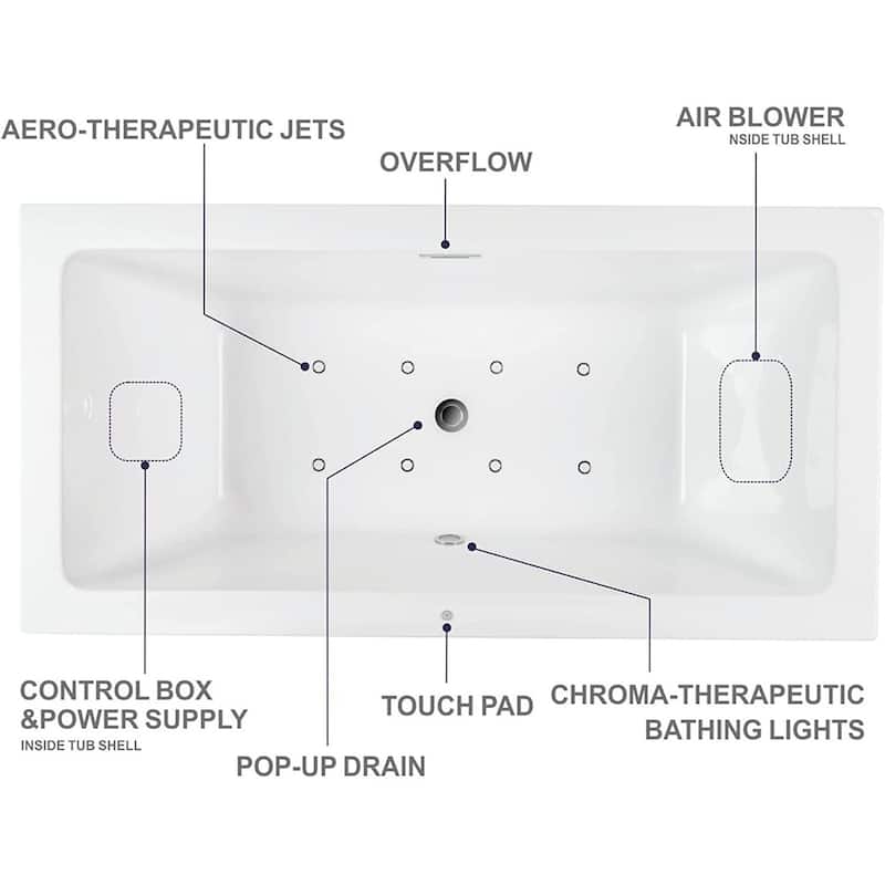 Vanity Art 67" Acrylic Freestanding Soaking Bathtub