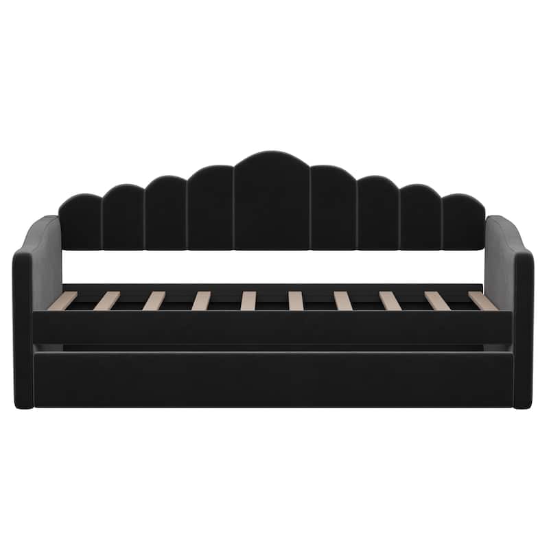 Twin size Upholstered Daybed with Trundle ,Velvet Sofabed with USB Charging Ports,No Box-spring Needed