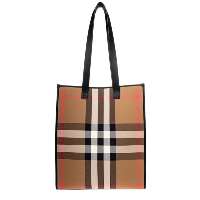 Burberry Check Canvas Tote - Taupe Brown