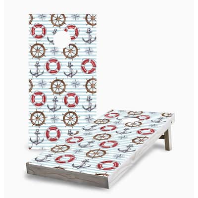 Nautical Stripe Pattern Cornhole Game (Choose Wraps or Boards)