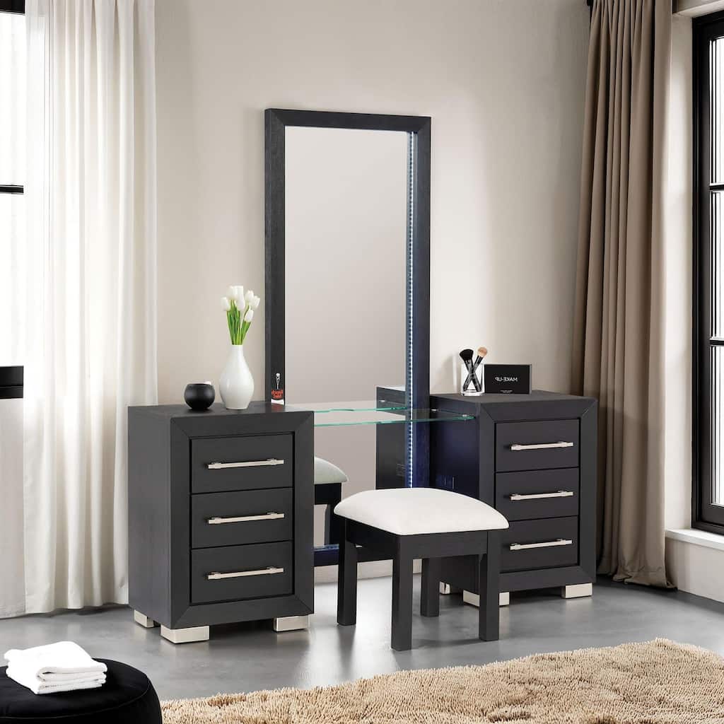 Contemporary Style 1pc Vanity w/ Stool Metal Legs