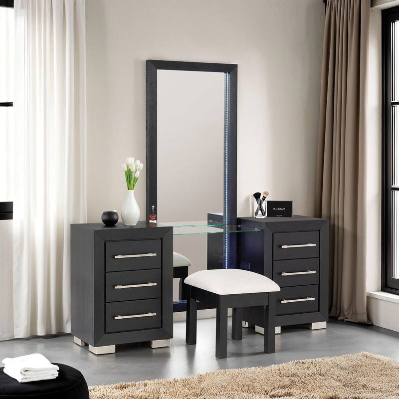 Contemporary Style 1pc Vanity w/ Stool Metal Legs