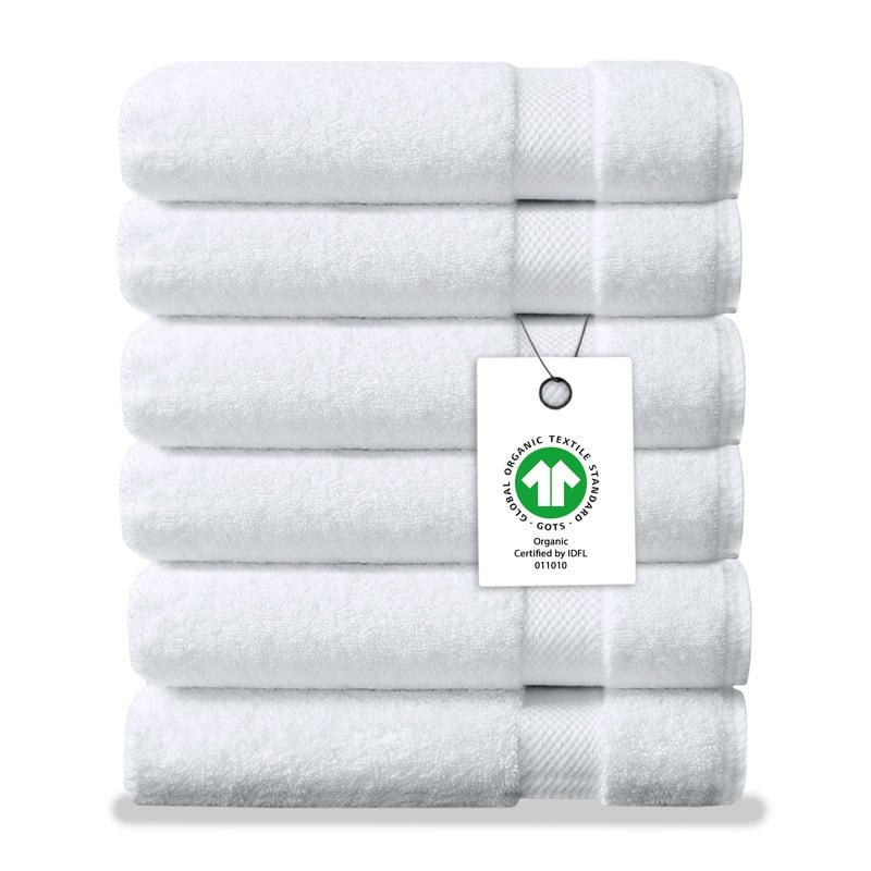 Delara Organic Cotton Luxuriously Plush Washcloths Pack of 6 |GOTS & OEKO-TEX Certified |650 GSM Long Staple | Quick Dry & Soft - White