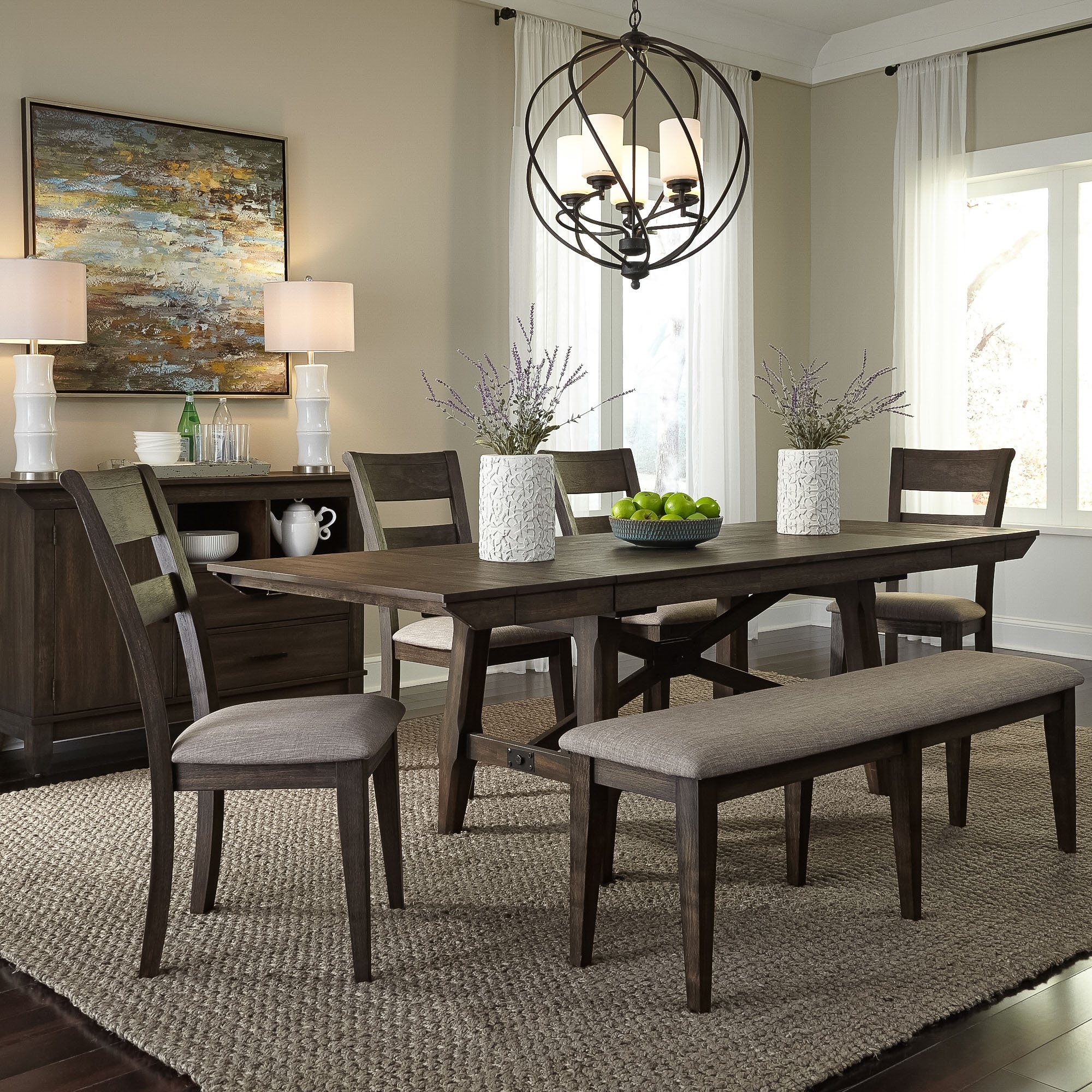Liberty Furniture Double Bridge 6 Piece Dining Set Trestle Table Chestnut