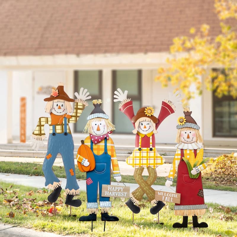 Glitzhome Fall Harvest Metal Scarecrow Yard Stake Thanksgiving Porch Decor