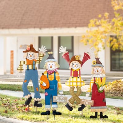 Glitzhome Fall Harvest Metal Scarecrow Yard Stake Thanksgiving Porch Decor