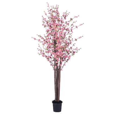 Vickerman 6' Artificial Hot Pink Blossom Tree in Black Planters Pot.