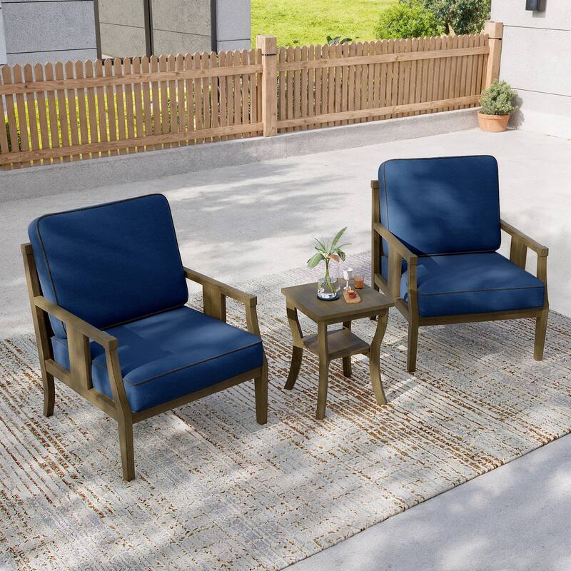 3-Piece Solid Teak Outdoor Patio Furniture Set Armchairs & Storage Table