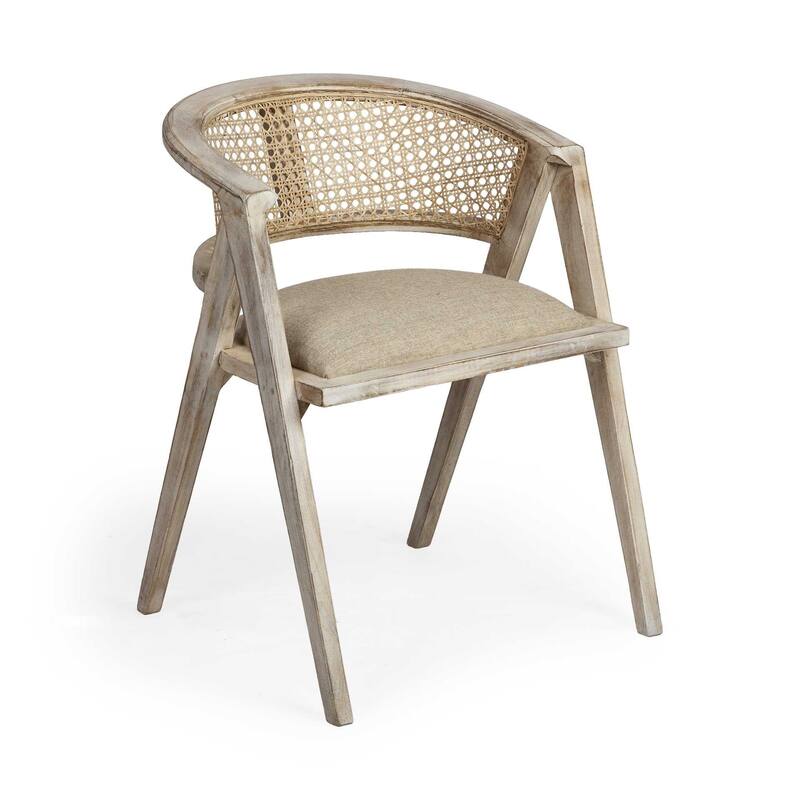 HomeRoots Beige And Gray Upholstered Linen Curved Back Dining Arm Chair