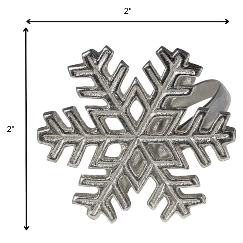 Snowflake Napkin Rings, Silver Metal, Set of 12
