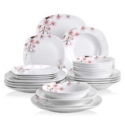 VEWEET Annie Ivory White Pink Dinnerware Set (Service for 6)