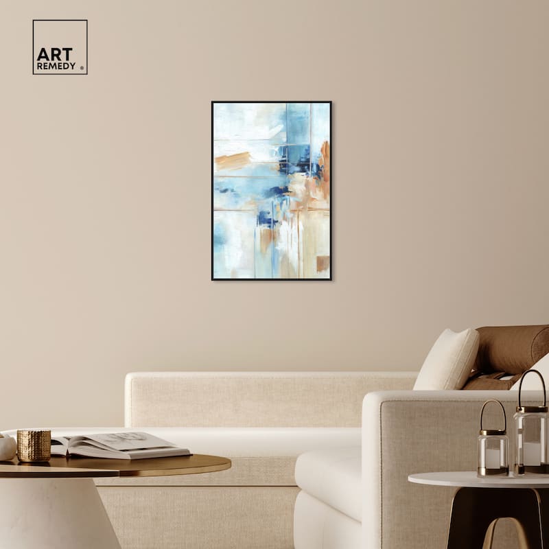 Art Remedy House Of Lines I Framed Blue Abstract 1 Piece Canvas Wall Art