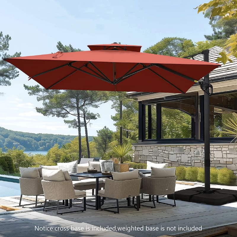 MAISON ARTS 12 FT Automatic Hydraulic Cantilever Umbrella Aluminum Pole 360 Degree Rotation - Brick Red-No Weights