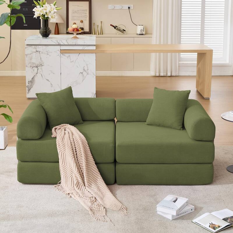 Convertible Sofa Bed Expandable Floor Sofa with Iron Frame, Loveseat Sofa Sleeper Sofa for Living Room