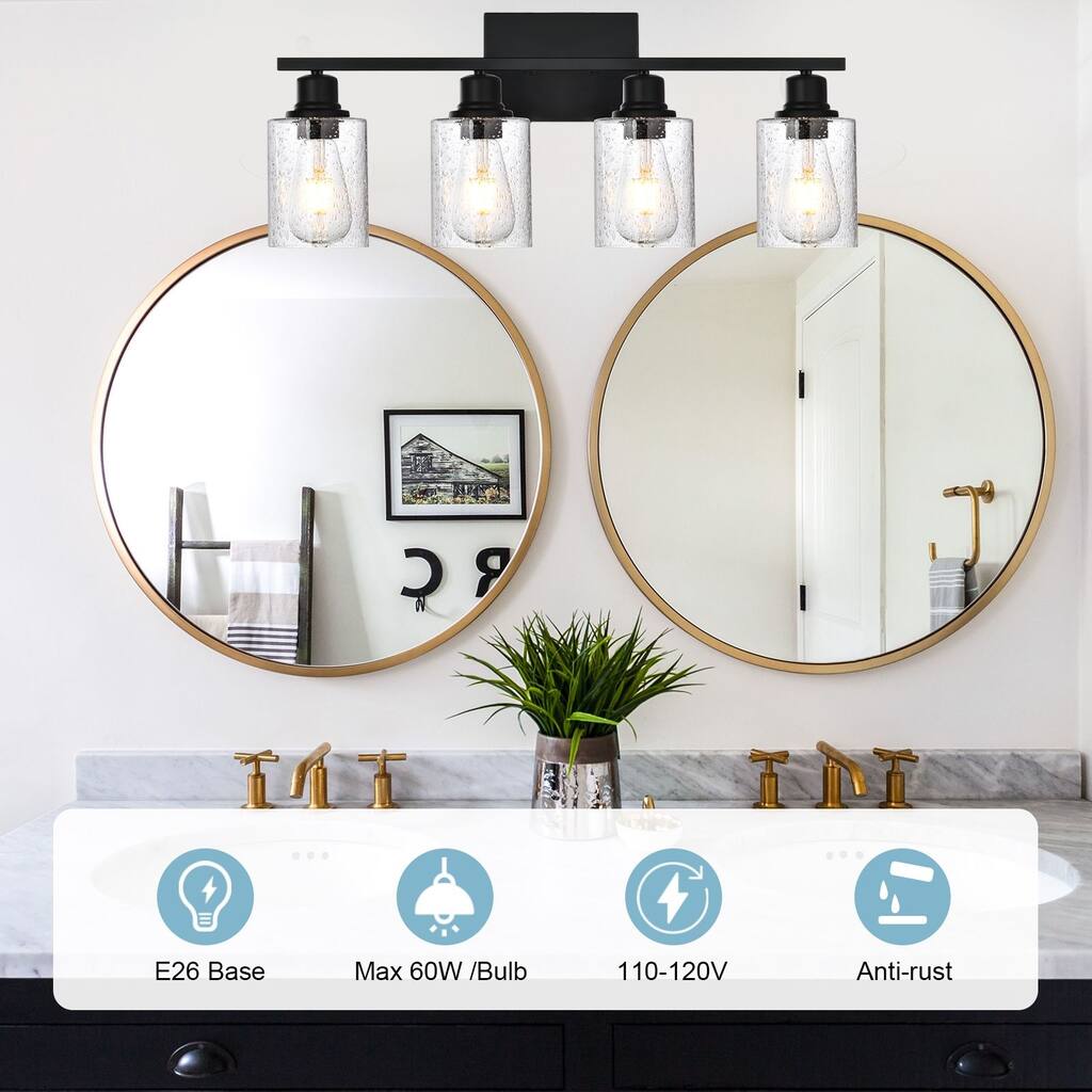4-Light Wall Light Industrial Glass Wall Sconce, Bathroom Wall Light Seeded Lampshade Wall Lamps for Vanity Mirror Living Room