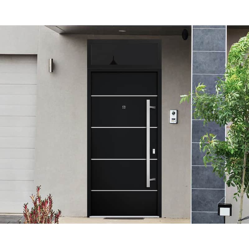 Front Prehung Steel Door 6083 Black Enamel Top Window Sidelite Stainless Inserts W36xH80+16 Lh I Bedroom Door Bathroom Door
