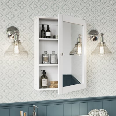 RiverRidge Ashland Single Door Bathroom and Laundry Wall Mount Storage Medicine Cabinet with Mirror - White