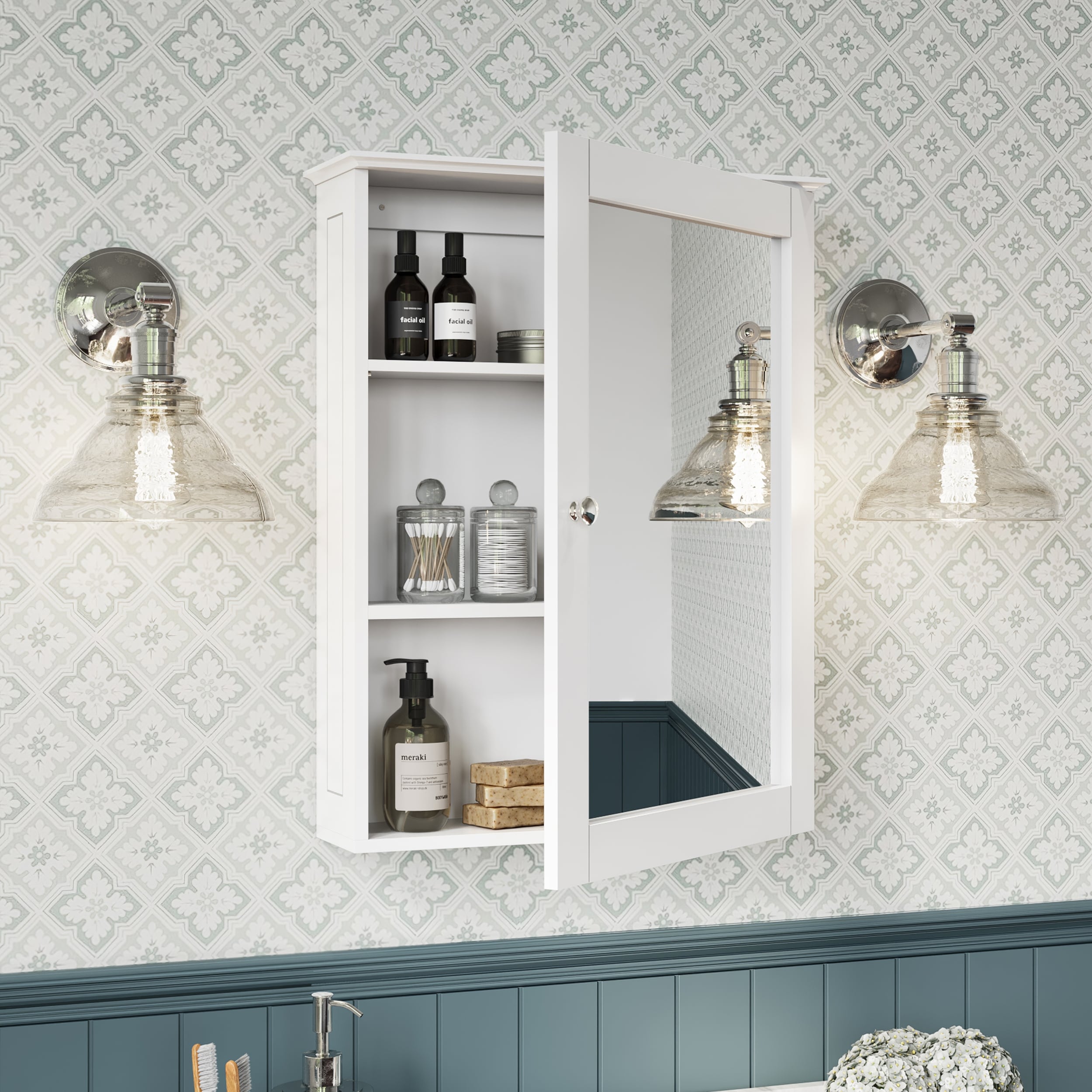 RiverRidge Ashland Single Door Bathroom and Laundry Wall Mount Storage Medicine Cabinet with Mirror - White