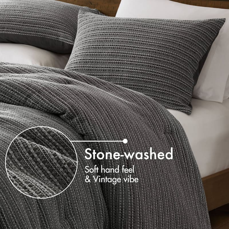 GDF Studio - Rowena Waffle Washed Cotton 3-Piece Comforter Set with Soft Textured Design