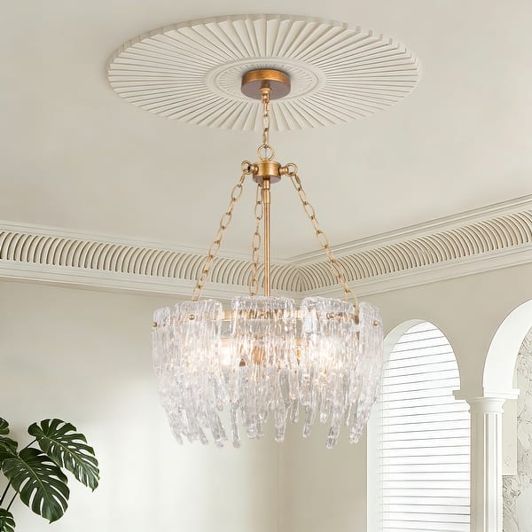 slide 2 of 16, Alegate Modern Gold 4-Light Drum Glass Chandelier for Dining Living Room