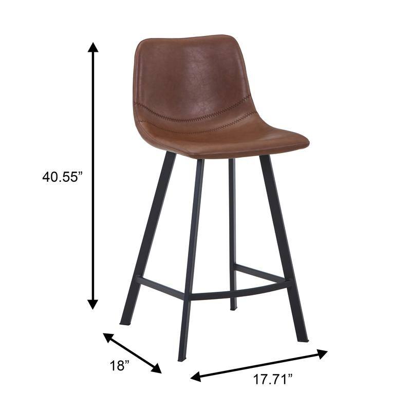 Elland Modern Minimalist Leather Upholstered Bar Stool with Accent Black Metal Base and Back Support for Home Bar or Kitchen