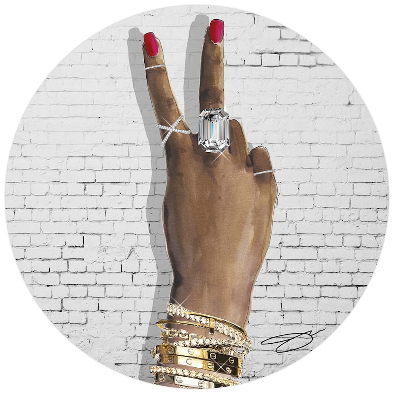 "BEE U-T-F-L" Frameless Free Floating Tempered Glass Round Gesture Graphic Wall Art 24 in. x 24 in.